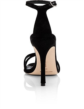 MANOLO BLAHNIK Paloma Black Velvet Ankle Strap Sandal
