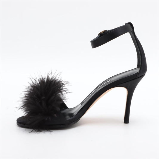 MANOLO BLAHNIK Plumas Feather Vernis Leather Heels Sandal