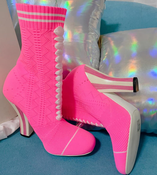 FENDI rockoko neon pink ankle boots