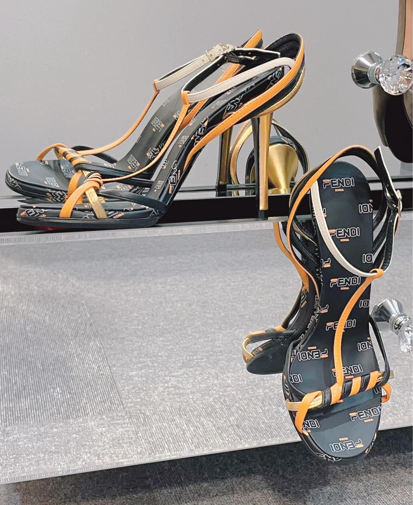 FENDI Fila Yellow & Black Leather Sandals
