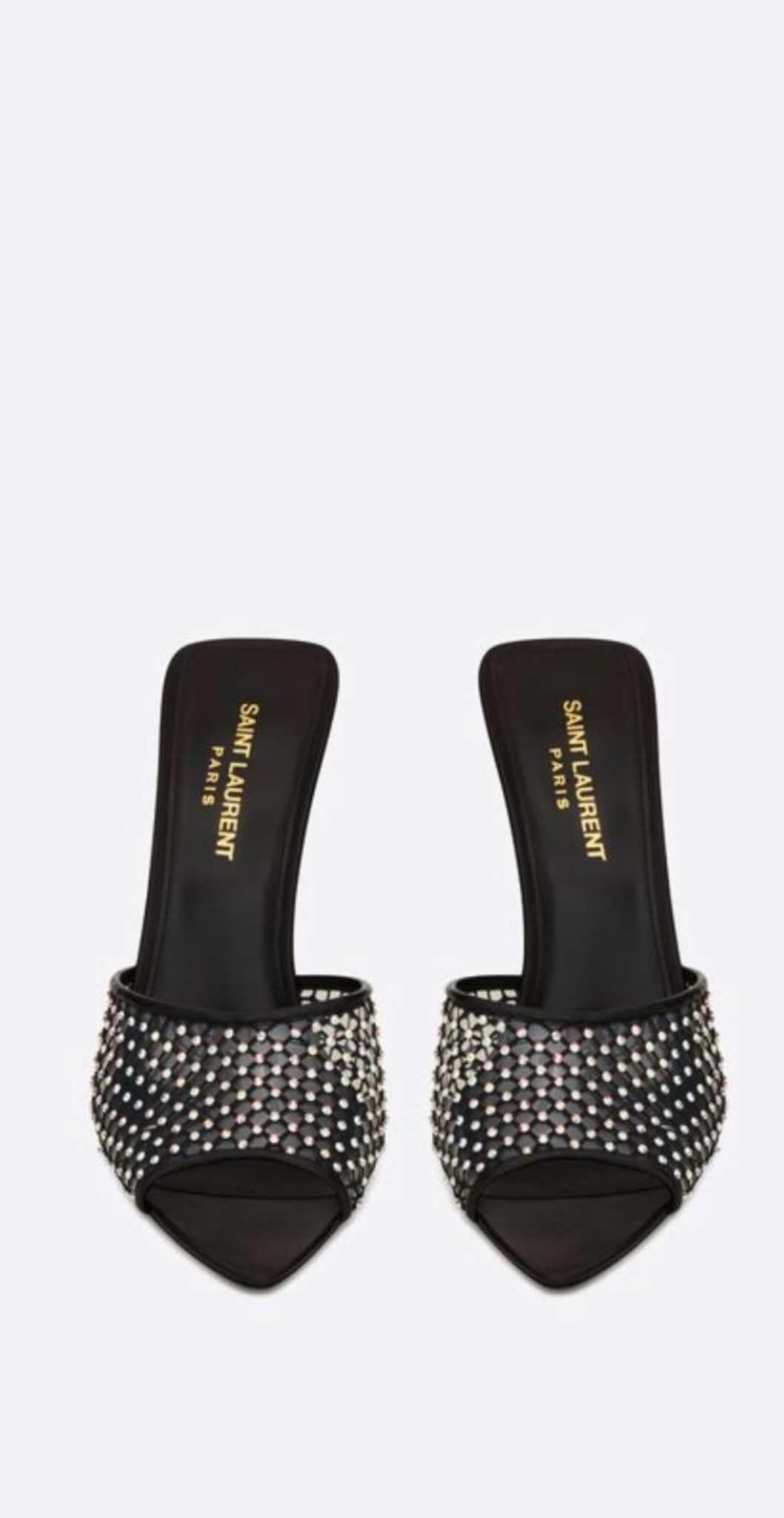 SAINT LAURENT Giqua High Slide Sandal Black Crystals