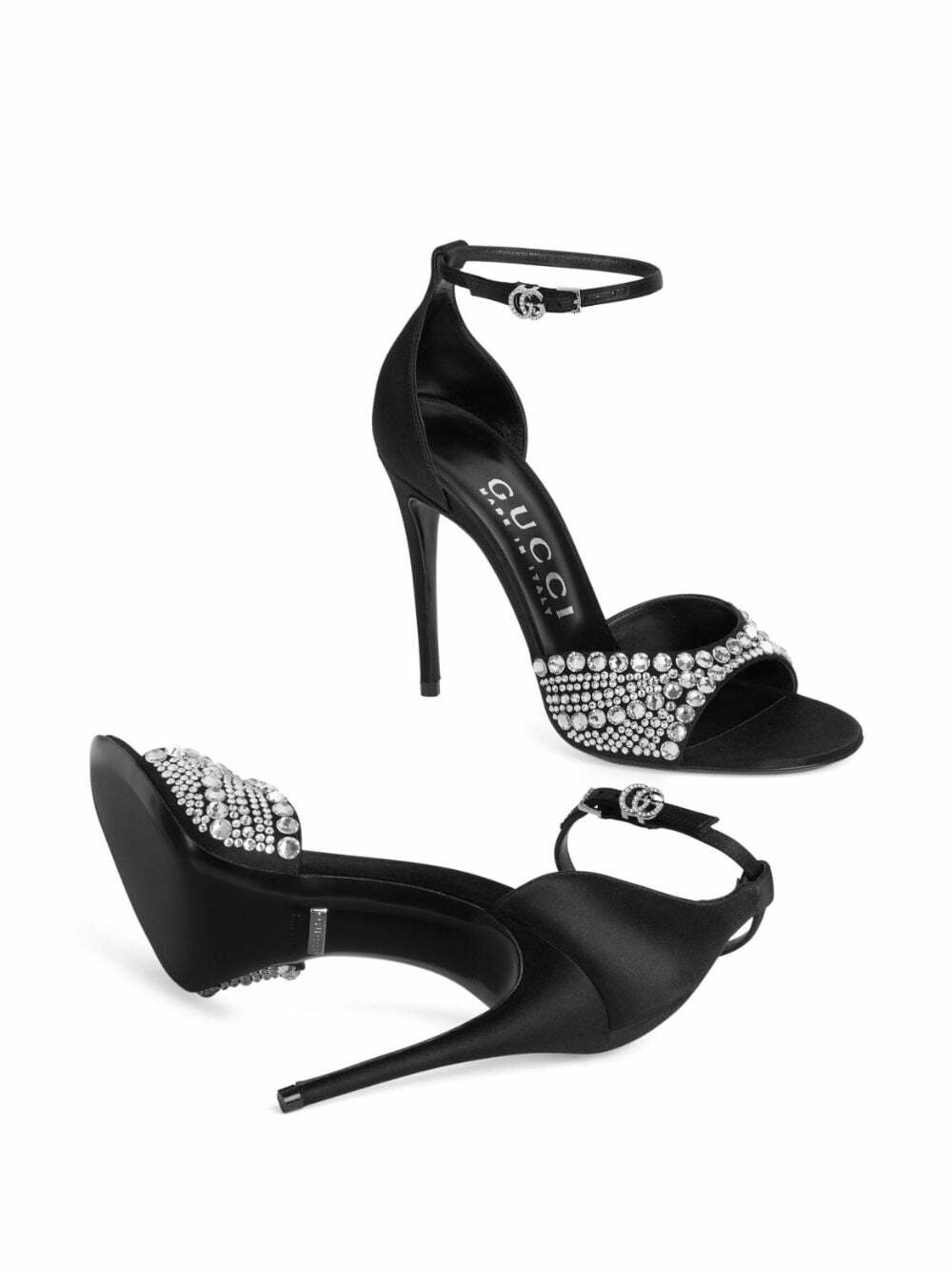 Gucci Ilse Crystal-Embellished Open Toe Satin Heel Sandals