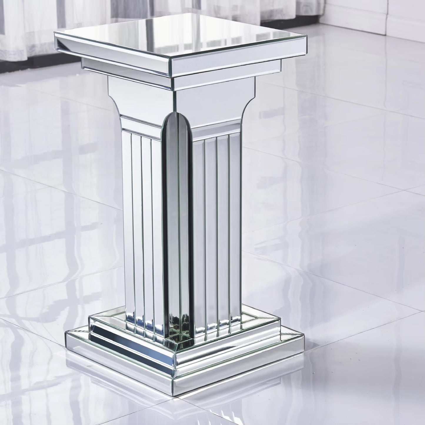Silver mirrored display pedestal