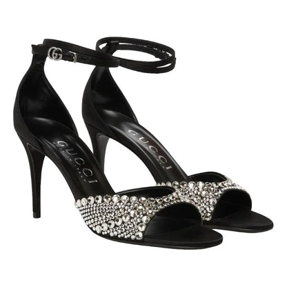 Gucci Ilse Crystal-Embellished Open Toe Satin Heel Sandals